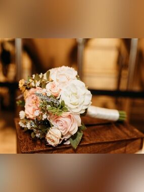 Faux Pink and White Rose Bouquet - Romantic Artificial Floral Arrangement